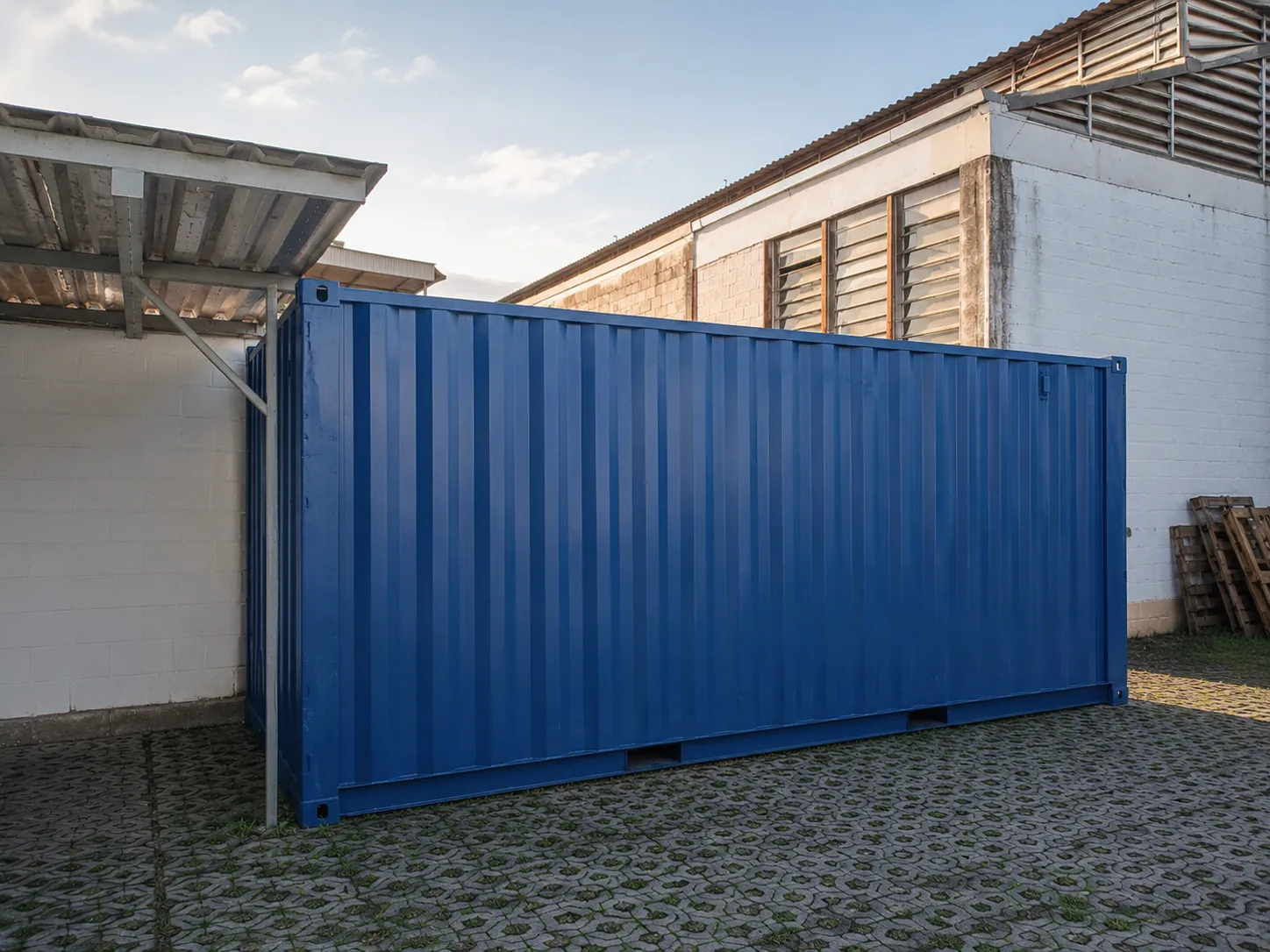 Almoxarifado azul em container