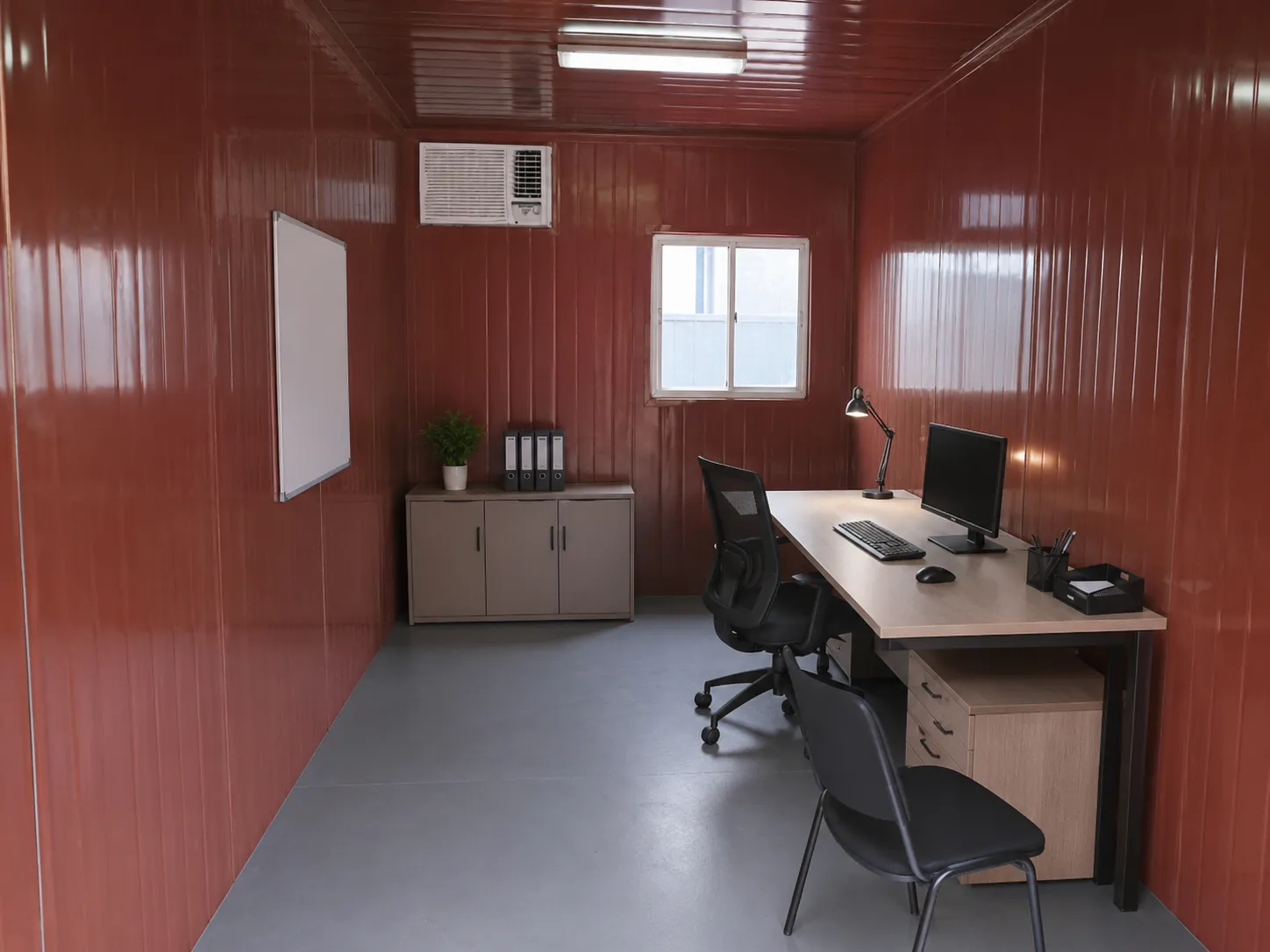 Interior de escritório modular vermelho