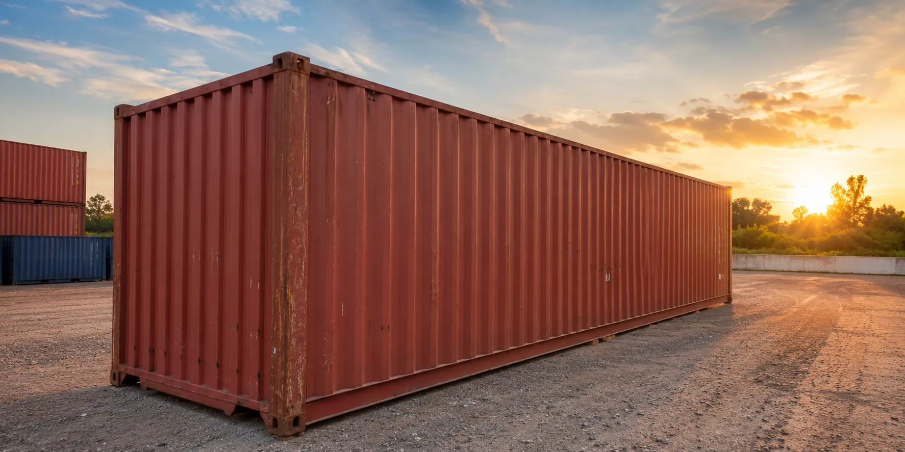 Container marítimo em pátio aberto